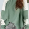 Fashion Dear-Lover Ribbed Colorblock Patchwork Raglan Long Sleeve Top Mint Green