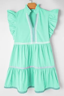 Sale Dear-Lover Ric Rac Colorblock Flutter Sleeve V Neck Tiered Dress Mint Green