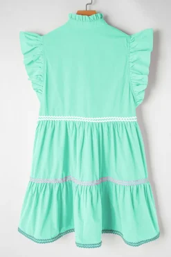 Sale Dear-Lover Ric Rac Colorblock Flutter Sleeve V Neck Tiered Dress Mint Green