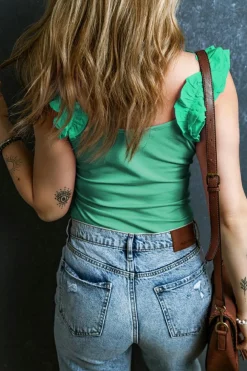 Best Dear-Lover Ruffled Wide Straps Slim Tank Top Mint Green