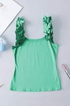 Best Dear-Lover Ruffled Wide Straps Slim Tank Top Mint Green