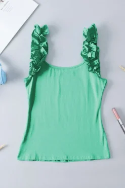 Best Dear-Lover Ruffled Wide Straps Slim Tank Top Mint Green