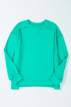 Sale Dear-Lover Splicing Round Neck Pullover Sweatshirt Mint Green
