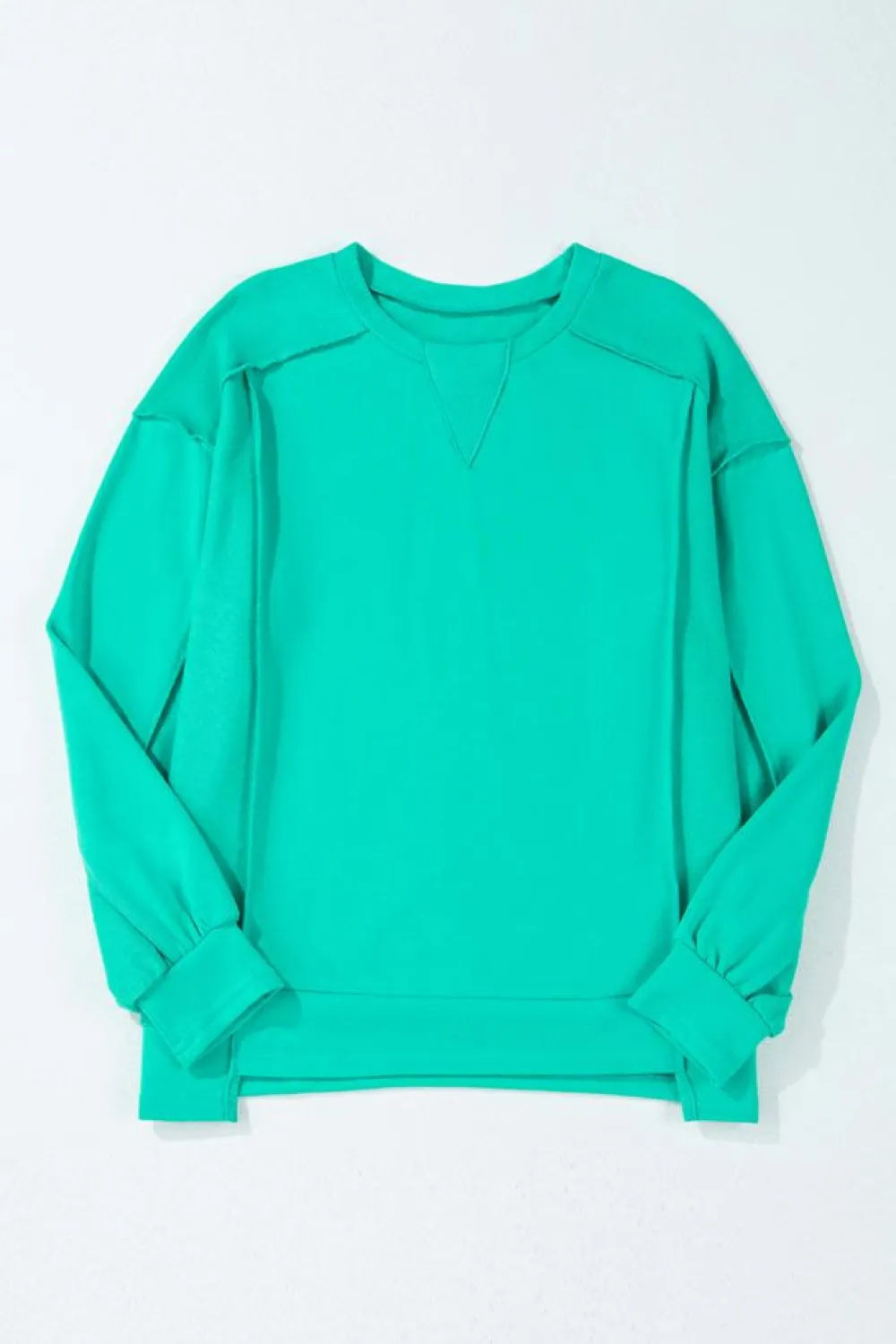 Sale Dear-Lover Splicing Round Neck Pullover Sweatshirt Mint Green