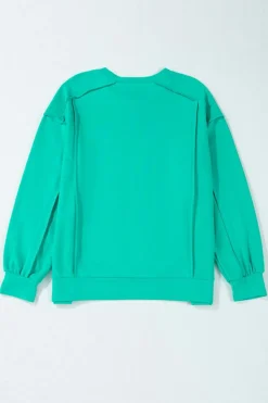 Sale Dear-Lover Splicing Round Neck Pullover Sweatshirt Mint Green