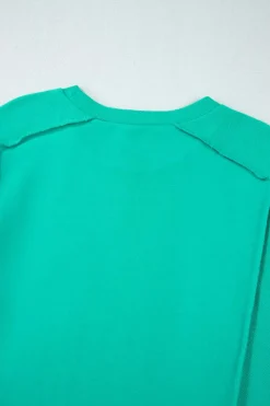 Sale Dear-Lover Splicing Round Neck Pullover Sweatshirt Mint Green