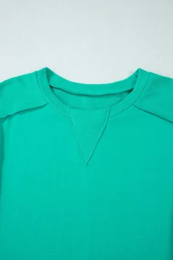 Sale Dear-Lover Splicing Round Neck Pullover Sweatshirt Mint Green