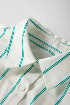 Discount Dear-Lover St Patricks Striped Wide Short Sleeve Shift Mini Shirt Dress Mint Green