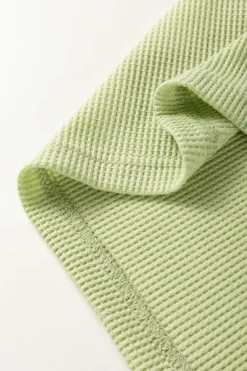 Fashion Dear-Lover Striped Patchwork Textured Colorblock 3/4 Sleeve Knit Top Mint Green