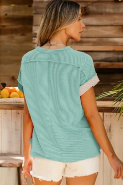 Clearance Dear-Lover Textured Colorblock Crew Neck T Shirt Mint Green