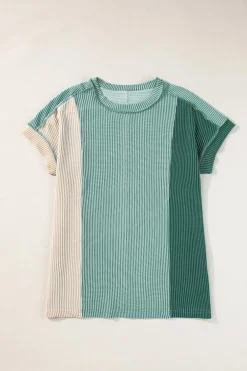 Clearance Dear-Lover Textured Colorblock Crew Neck T Shirt Mint Green