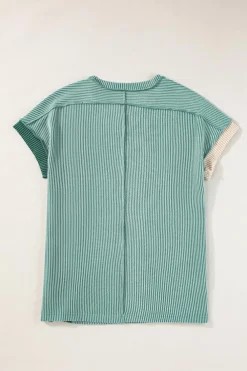 Clearance Dear-Lover Textured Colorblock Crew Neck T Shirt Mint Green