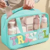 Fashion Dear-Lover TRAVEL Chenille Letter Clear PVC Makeup Bag Mint Green