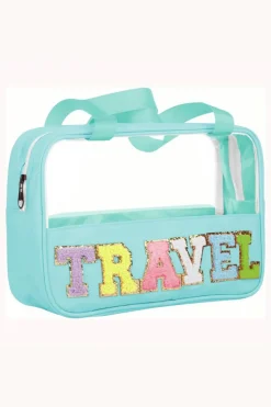 Fashion Dear-Lover TRAVEL Chenille Letter Clear PVC Makeup Bag Mint Green