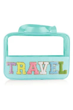 Fashion Dear-Lover TRAVEL Chenille Letter Clear PVC Makeup Bag Mint Green