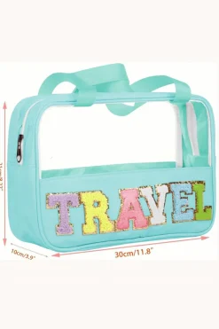 Fashion Dear-Lover TRAVEL Chenille Letter Clear PVC Makeup Bag Mint Green