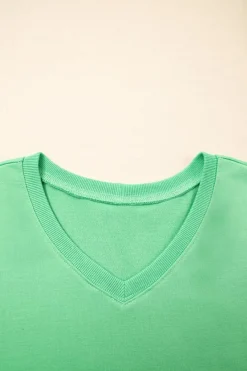 Discount Dear-Lover V Neck Drop Shoulder Tee and Patchwork Drawstring Shorts Set Mint Green