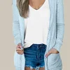 Online Dear-Lover Eyelet Texture Pocketed Open Front Cardigan Mist Blue