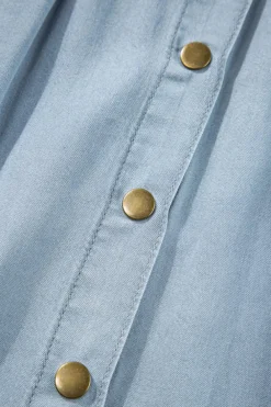 Clearance Dear-Lover Fully Buttoned Long Denim Skirt Mist Blue