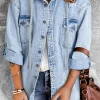 Fashion Dear-Lover Oversized Contrast Hooded Denim Jacket Mist Blue