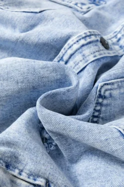 Fashion Dear-Lover Oversized Contrast Hooded Denim Jacket Mist Blue