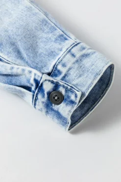 Fashion Dear-Lover Oversized Contrast Hooded Denim Jacket Mist Blue