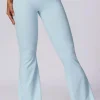 New Dear-Lover Solid Color High Waist Active Sports Flare Pants Mist Blue
