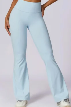 New Dear-Lover Solid Color High Waist Active Sports Flare Pants Mist Blue