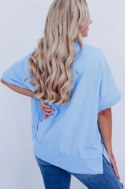Sale Dear-Lover Sparkle America Pastel Embroidered Graphic T-shirt Mist Blue