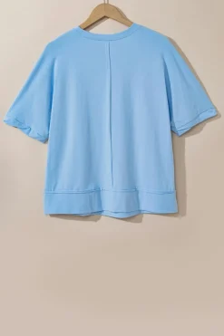 Sale Dear-Lover Sparkle America Pastel Embroidered Graphic T-shirt Mist Blue
