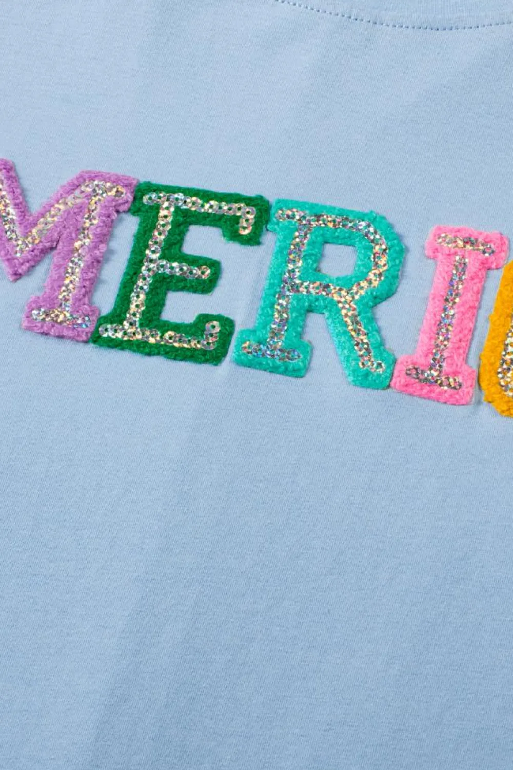 Sale Dear-Lover Sparkle America Pastel Embroidered Graphic T-shirt Mist Blue