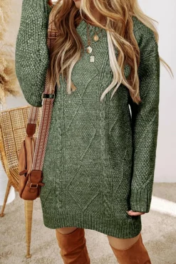 Online Dear-Lover Cable Knit Drop Shoulder Loose Fit Sweater Dress Mist Green