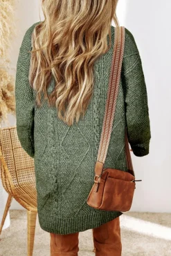 Online Dear-Lover Cable Knit Drop Shoulder Loose Fit Sweater Dress Mist Green