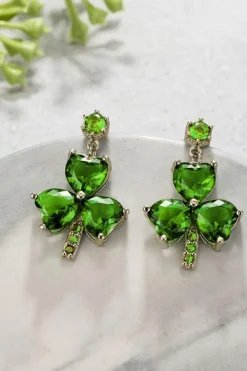 New Dear-Lover Clover Diamond Studded Dangle Earrings Mist Green