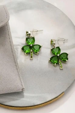 New Dear-Lover Clover Diamond Studded Dangle Earrings Mist Green