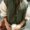 Clearance Dear-Lover Corduroy Fleece Patchwork Buttoned Bomber Jacket Mist Green
