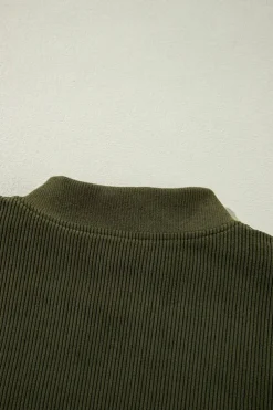 Clearance Dear-Lover Corduroy Fleece Patchwork Buttoned Bomber Jacket Mist Green