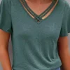 Hot Dear-Lover Crisscross V Neck Butterfly Sleeve T Shirt Mist Green
