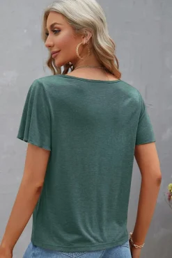 Hot Dear-Lover Crisscross V Neck Butterfly Sleeve T Shirt Mist Green