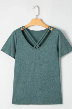 Hot Dear-Lover Crisscross V Neck Butterfly Sleeve T Shirt Mist Green