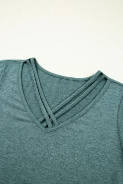 Hot Dear-Lover Crisscross V Neck Butterfly Sleeve T Shirt Mist Green
