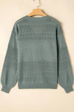 Outlet Dear-Lover Eyelet Pattern Detail V Neck Drop Shoulder Sweater Mist Green