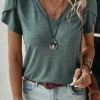Discount Dear-Lover Fashion Petal Sleeve V Neck T Shirt Mist Green