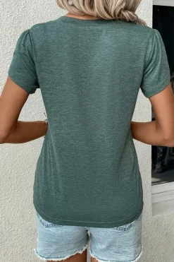 Discount Dear-Lover Fashion Petal Sleeve V Neck T Shirt Mist Green