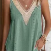 Hot Dear-Lover Lace Crochet Splicing V Neck Loose Fit Tank Top Mist Green