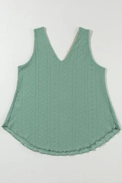 Hot Dear-Lover Lace Crochet Splicing V Neck Loose Fit Tank Top Mist Green