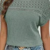 Clearance Dear-Lover Lace Patchwork Waffle Short Sleeve Top Mist Green
