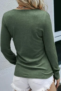 Hot Dear-Lover Long Sleeve Snap Button Henley Top Mist Green