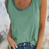 Discount Dear-Lover Metallic Sheen Edge Scoop Neck Tank Top Mist Green
