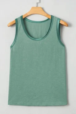 Discount Dear-Lover Metallic Sheen Edge Scoop Neck Tank Top Mist Green